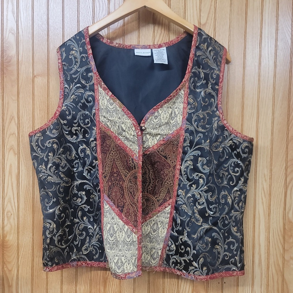 Vintage Grandmacore Dark Academia XL Tapestry Brocade Paisley Patchwork Vest